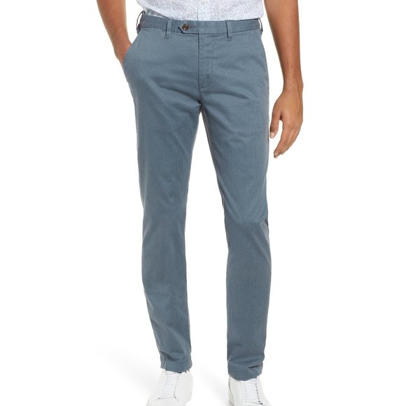 NWT Ted Baker London SLADRID Slimfit Printed Chinos Pants Blue Size 38 $160 N135